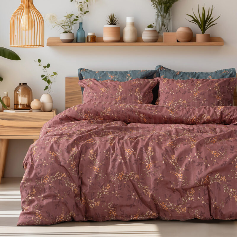 Beauty Home Σετ σεντόνια υπέρδιπλα Art 12210 Indra 100% Βαμβακοσατέν 300tc 240x270 Σάπιο μήλο