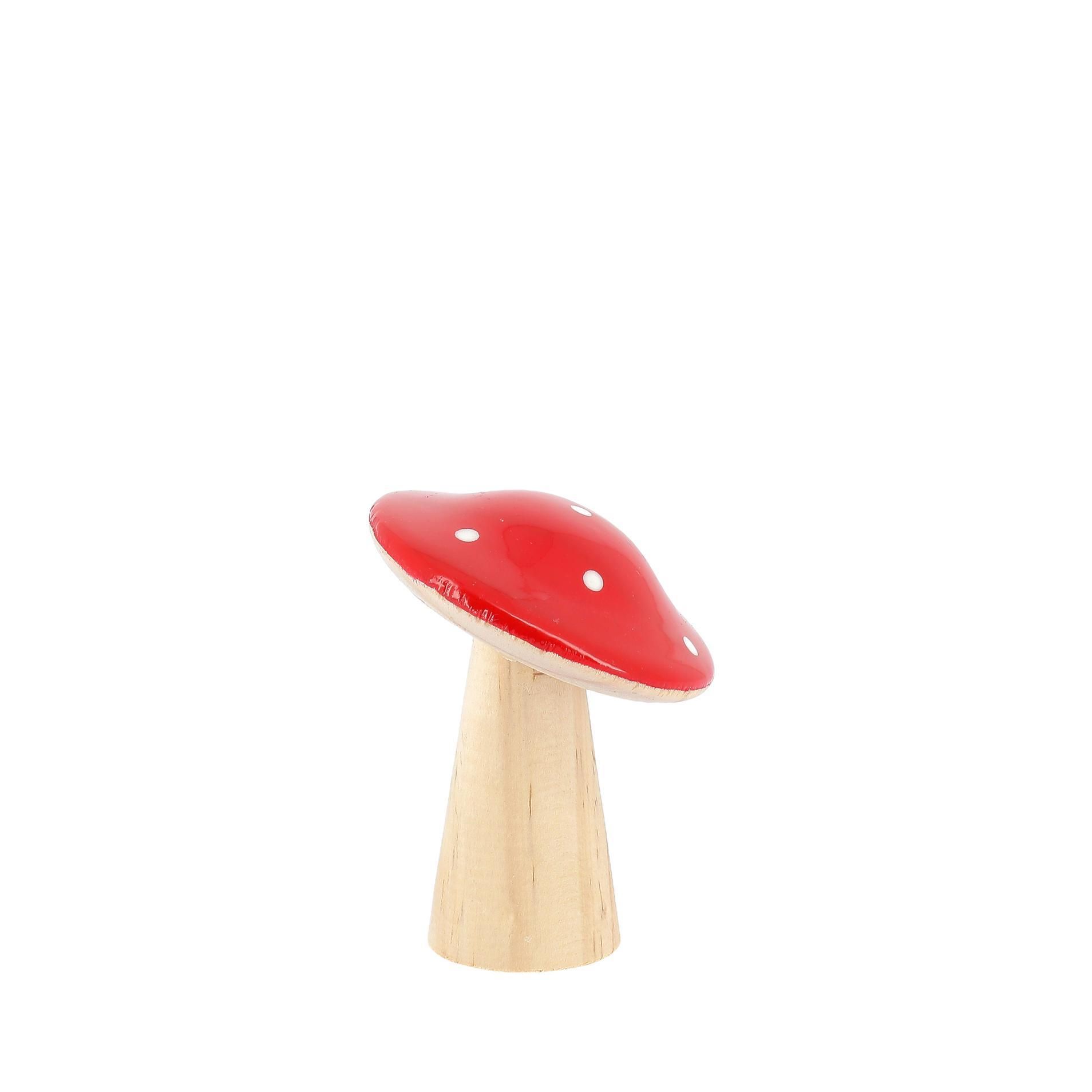 Beauty Home Μικρό Μανιτάρι Ξύλινο Κόκκινο & Λευκό Ø5,5 x6,5 cm