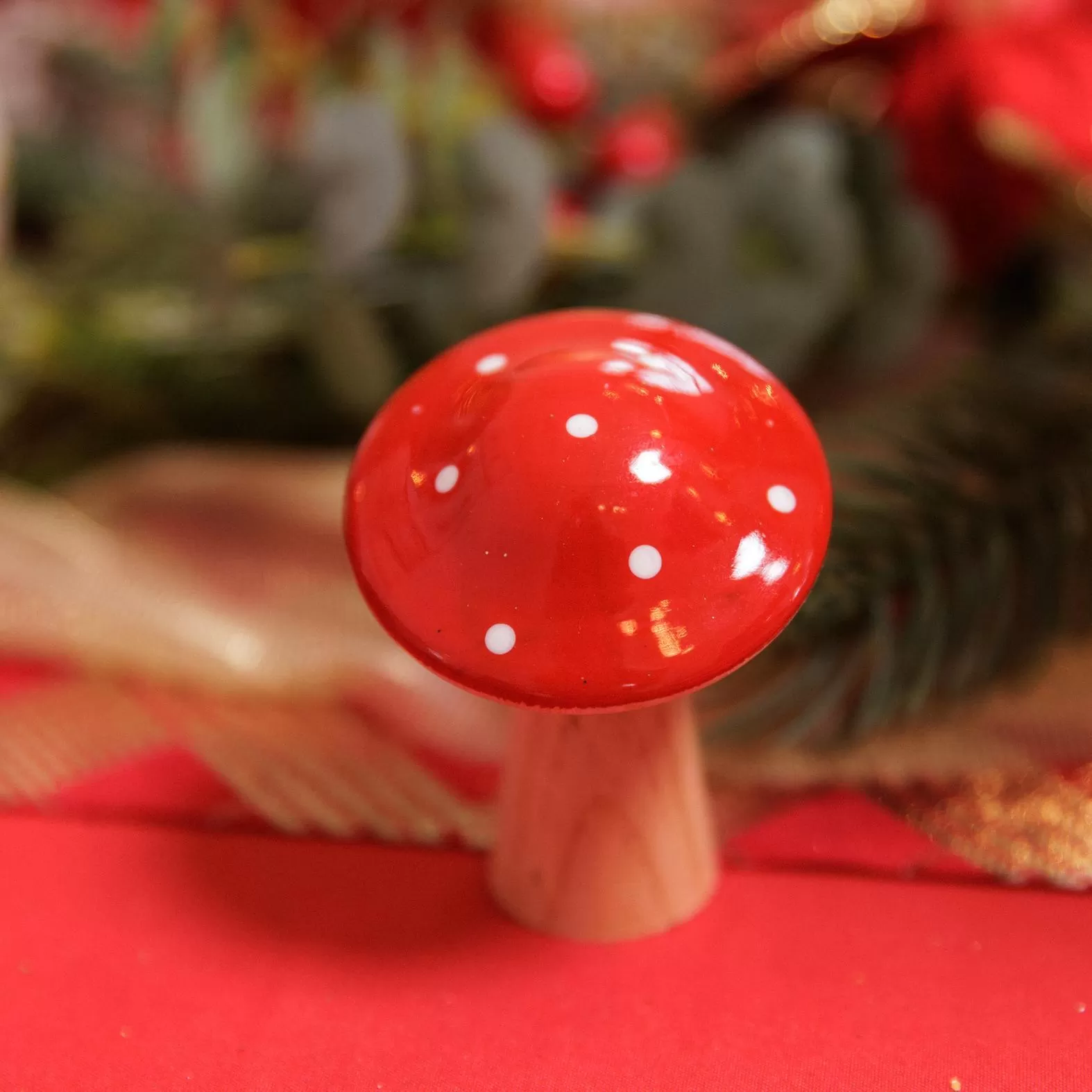 Beauty Home Μικρό Μανιτάρι Ξύλινο Κόκκινο & Λευκό Ø5,5 x6,5 cm - Image 2