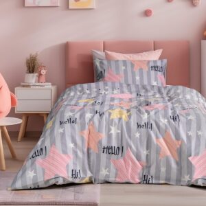 Beauty Home Σετ σεντόνια φανελένια μονά με λάστιχο Hi Art 6322 105×200+32 Γκρι,Ροζ