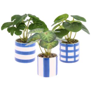 Beauty Home Τεχνητό φυτό σε κεραμική γλάστρα – Μπλε λευκή  Ø7,5x17cm