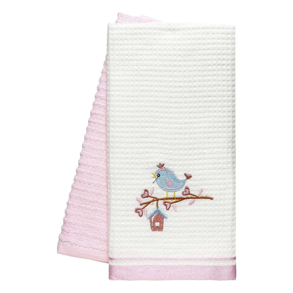 Beauty Home Ποτηρόπανα σετ 2τμχ Bird Art 8821 40x60 Ροζ