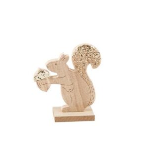 Beauty Home Σκίουρος ξύλινος με χρυσό γκλίτερ 10.5 x 11.7 cm