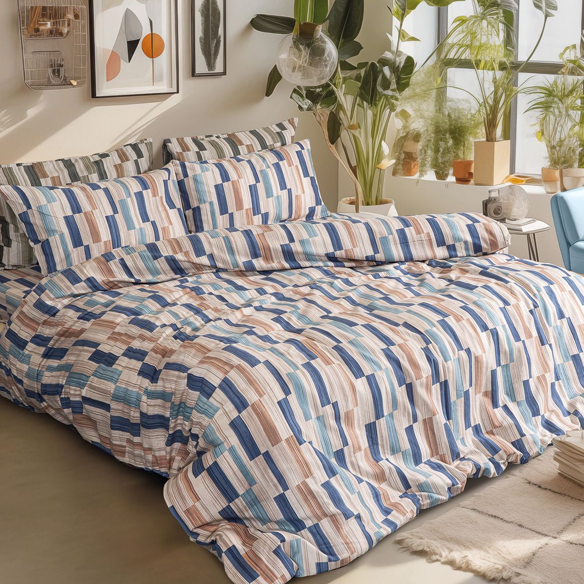 Beauty Home Σετ σεντόνια φανελένια μονά Candy Art 12633 170x260 Μπεζ,Μπλε