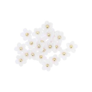 Beauty Home 24 Μαργαρίτες από Λευκό Βελούδο και Χρυσό Μαργαριτάρι Ø2.5cm