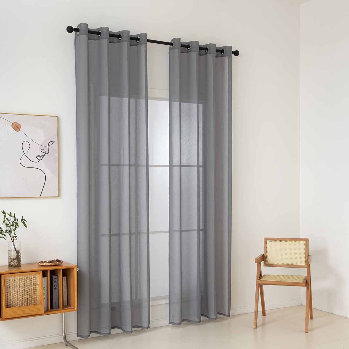 Beauty Home Κουρτίνα γάζα μονόχρωμη με 8 μεταλλικούς κρίκους Sharp Art 8448 140x270 Ανθρακί - Image 13